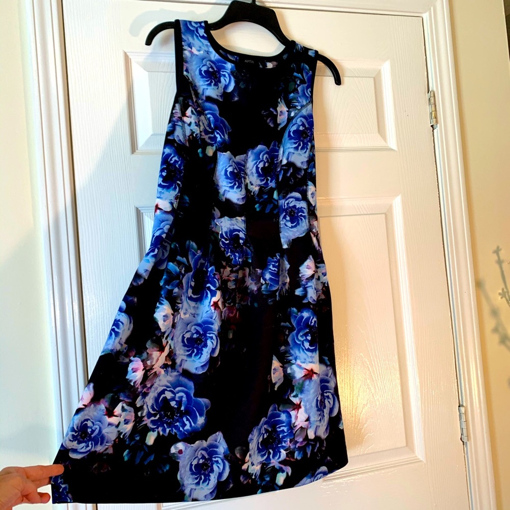 Apt. 9 black blue purple flower tank dress satiny